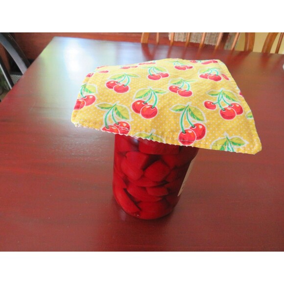 Jar Gripper, Handmade Jar Opener, Yellow with Red Cherries - Picture 3 of 4
